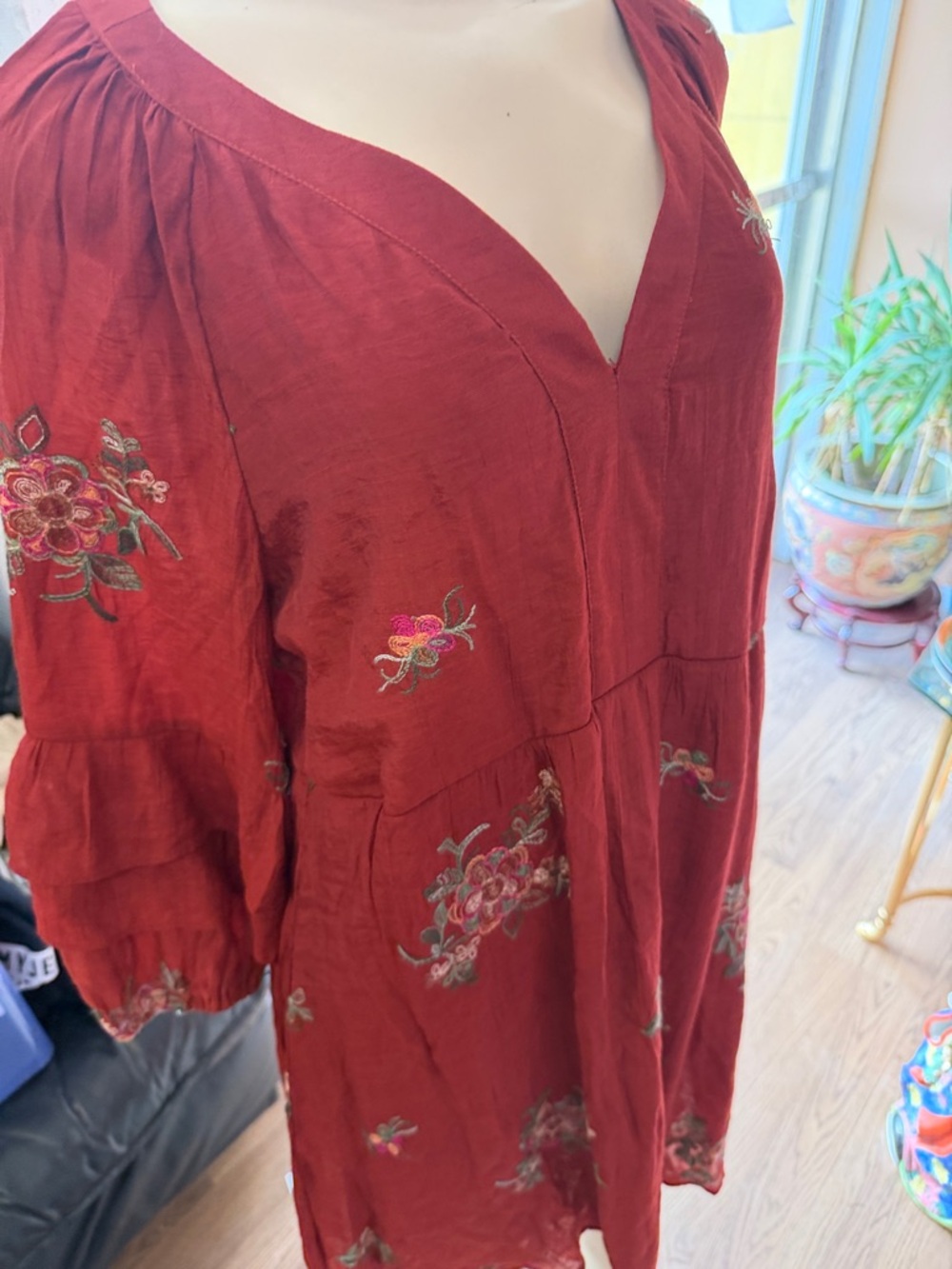 Embroidered V-Neck Boho Dress in Deep Wine - Picture 10 of 10